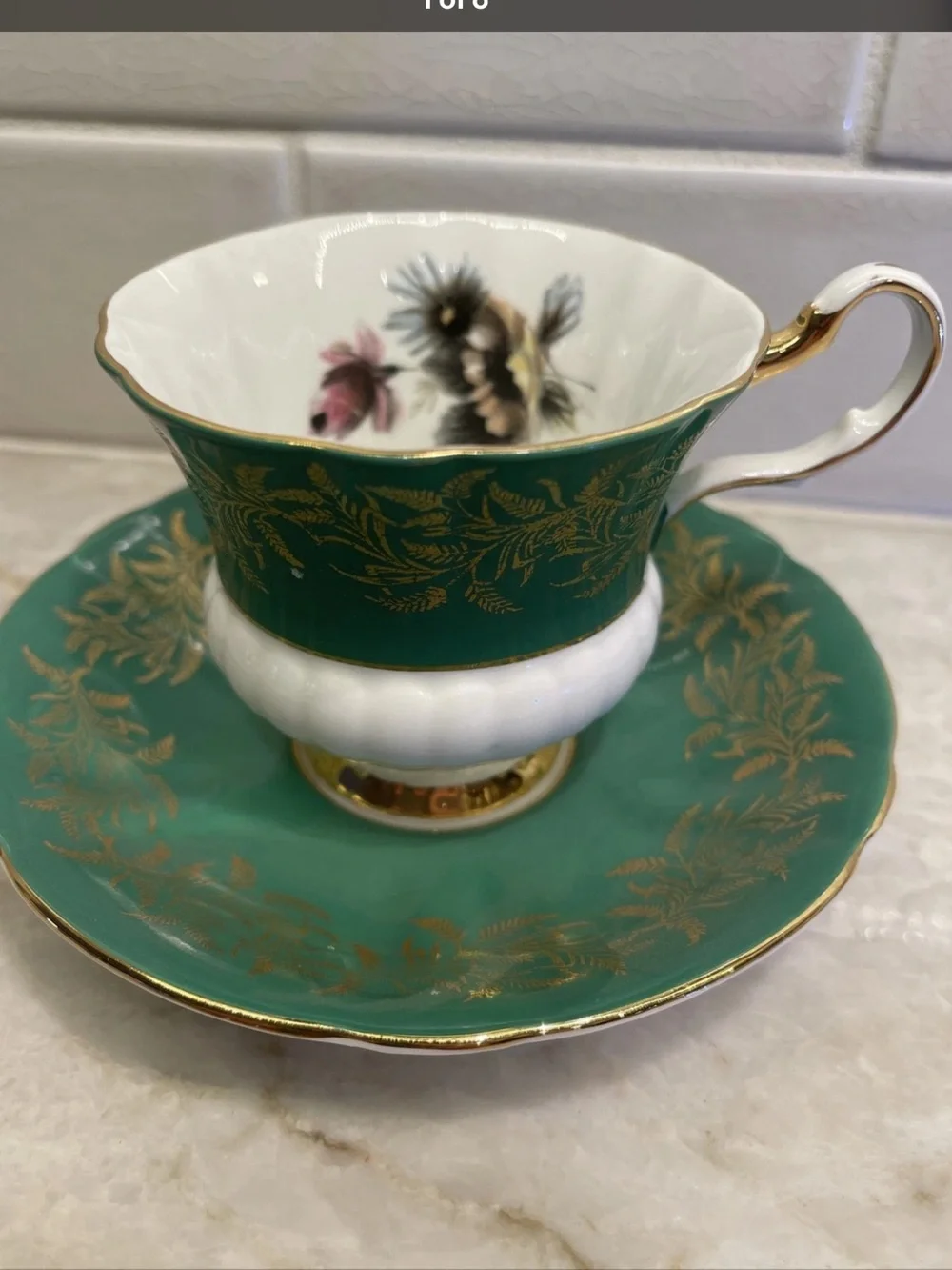 Vintage Royal Windsor Bone China teacup green floral England